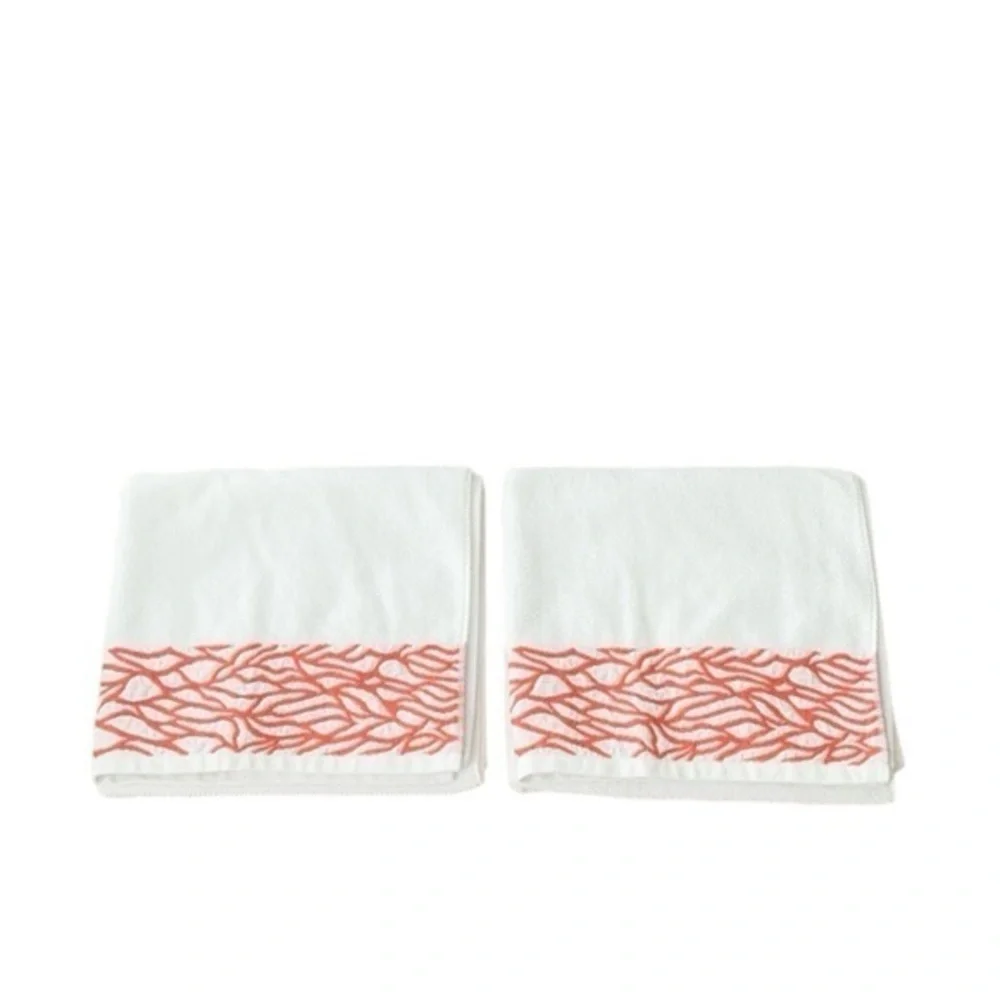 Peacock Alley White & Orange Embroidered Bath Towels Set‎ of 2